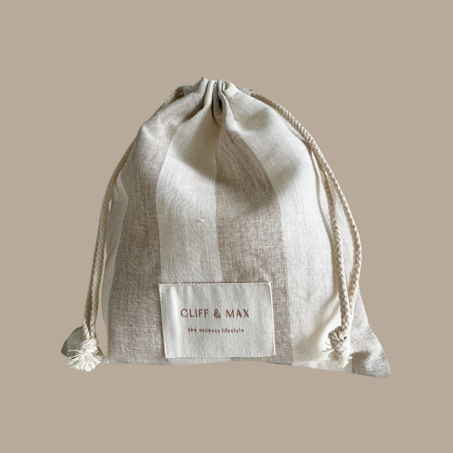 Natural Striped Linen Drawstring Pouch