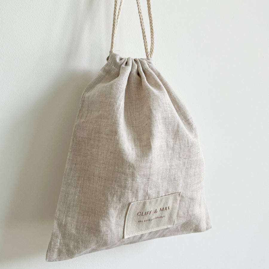 100% pure natural linen drawstring pouch